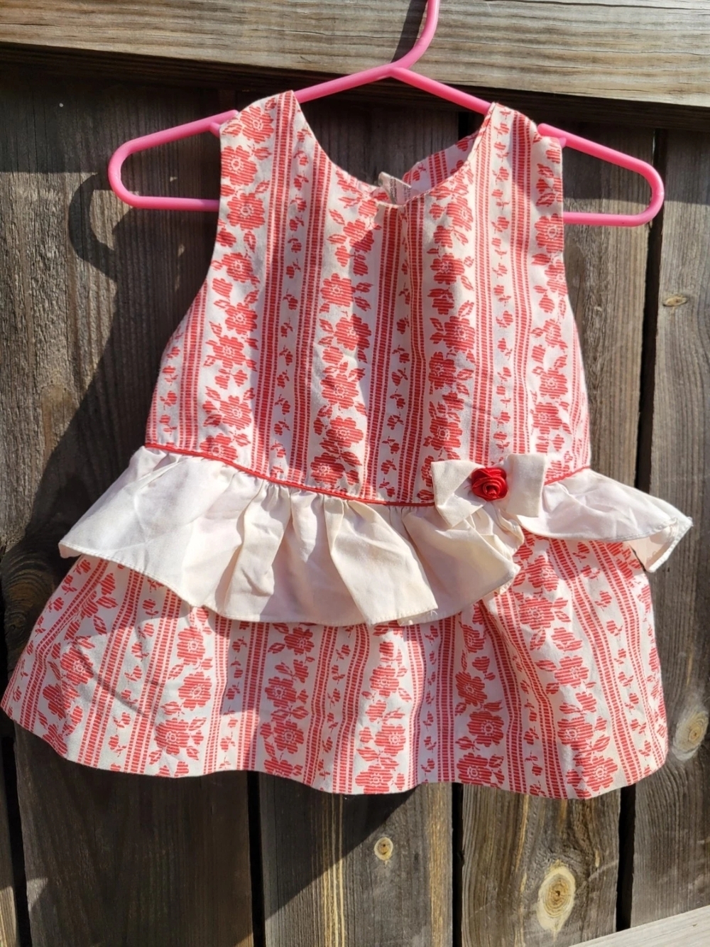 VTG 90s PRAIRIE Toddler Girls Sundress 18 Month Red Floral Rose Bow cottagecore